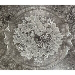 Mikasa Crystal Etched Floral Frosted Scalloped Glass Server Platter Germany‎